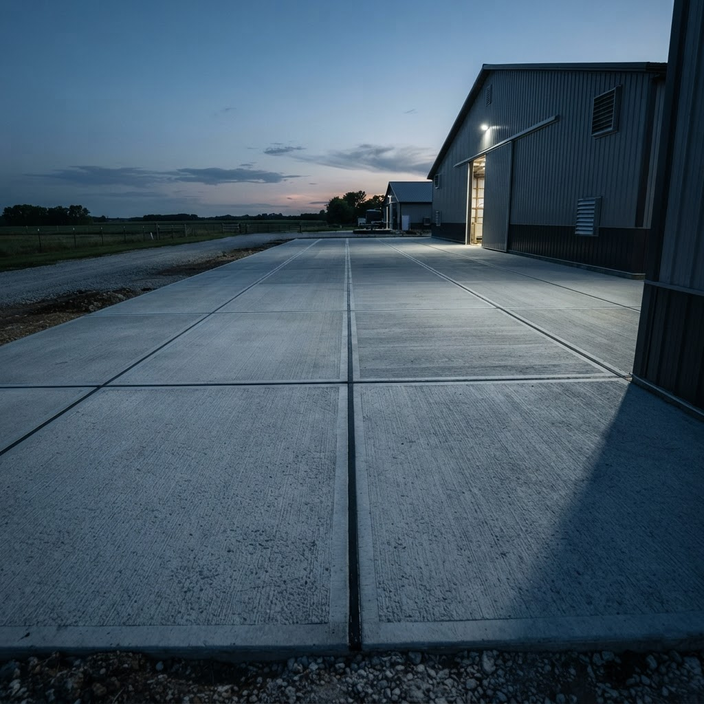 Finished broom-finished concrete pad